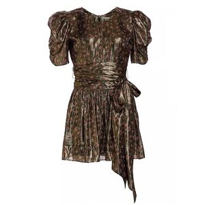 LoveShackFancy Gold Puff Sleeve Cocktail Dress